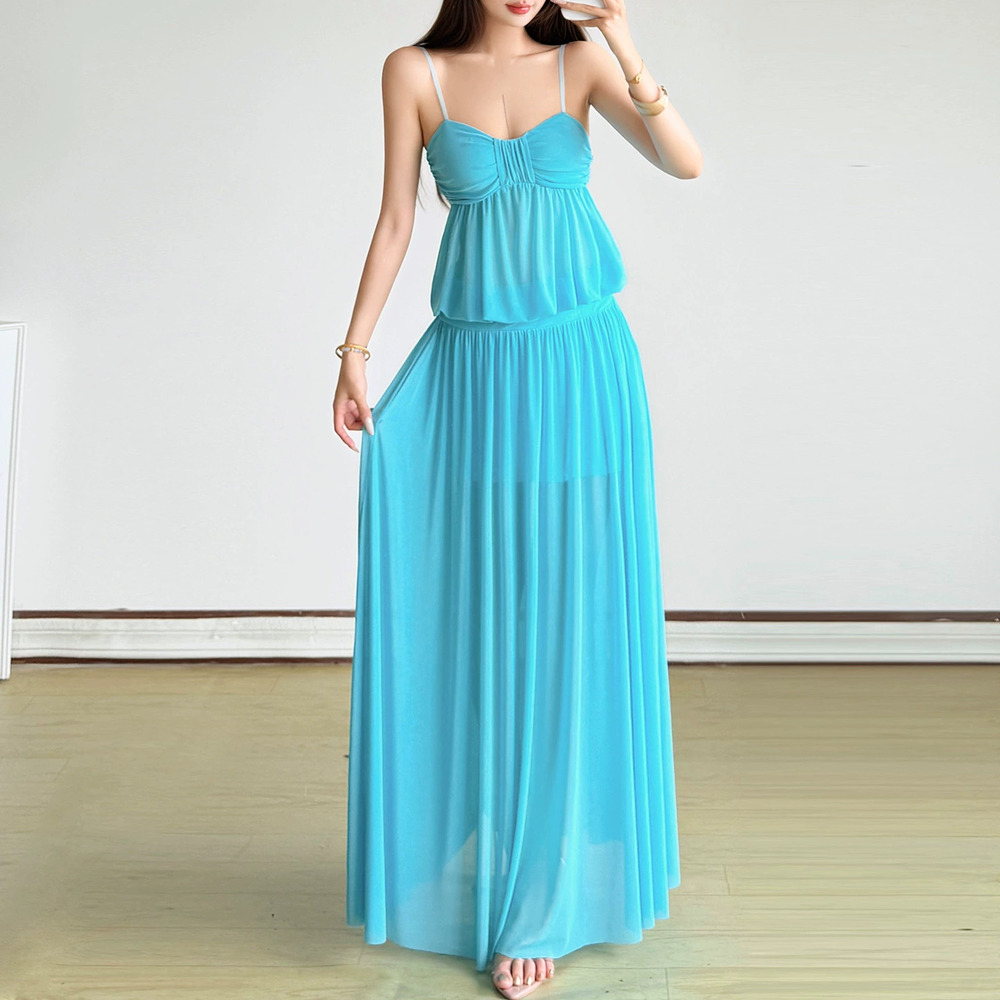 Zara Summer Spaghetti Strap Tube Top Maxi Dress High Waist Flared Hem